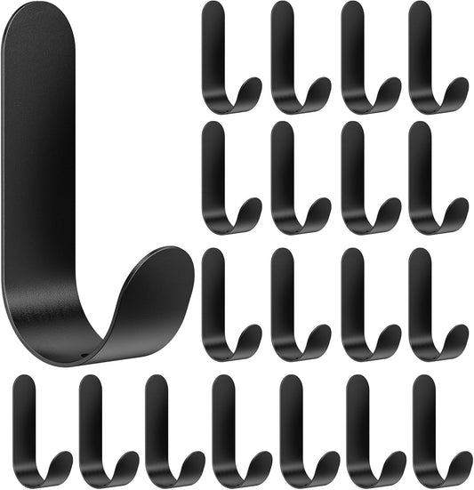 Adhesive Towel Hooks, 20 PCS Stainless Steel Self Adhesive Wall Hooks, Black Heavy Duty Shower Hook, Waterproof Oilproof Rustproof for Bathroom, Kitchen, Living Room