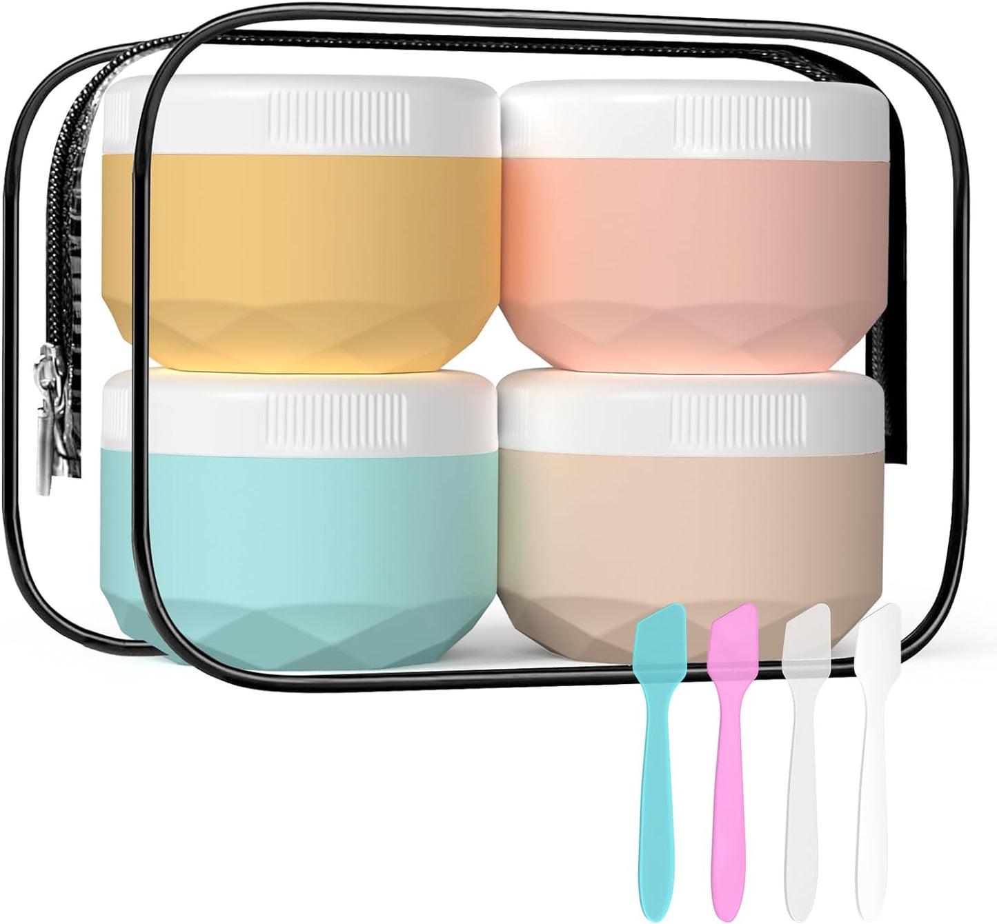 Travel Containers for Toiletries, 4-Pack TSA Approved Silicone Jars (1oz) - BPA Free Leakproof Cosmetic Containers for Creams, Lotion, Skincare & Makeup with Bonus Waterproof Bag
