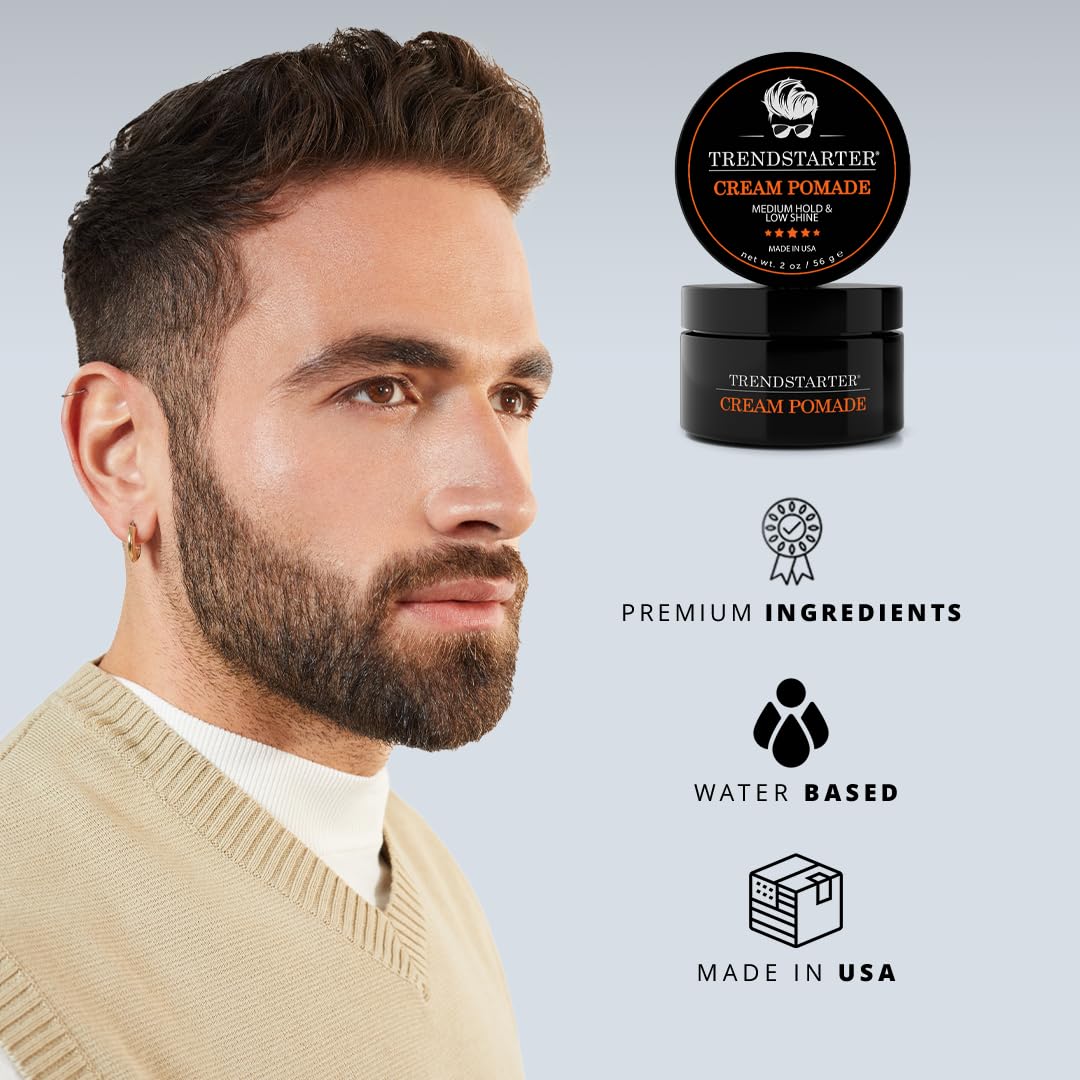 TRENDSTARTER - CREAM POMADE (2oz) - Travel Size - Medium Hold - Low Shine - Water-Based All-Day Hold Premium Hair Styling Pomade Putty Products