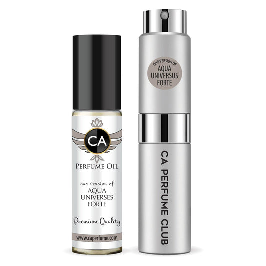 CA Perfume Duo Impression of Aqua Universus Forte For Women And Men Perfume Layering Set Long Lasting Travel Size EDP + Body Oil Roll-On Bottle 0.27 Fl Oz+0.33 Fl Oz