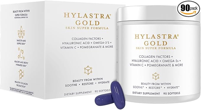 Purity Products Hylastra Gold Softgels Collagen + Hyaluronic Acid + Beauty Boosting Powerhouse Ingredients - Increased Skin Hydration & Elasticity - Reduces Fine Lines & Wrinkles - 90 Softgels