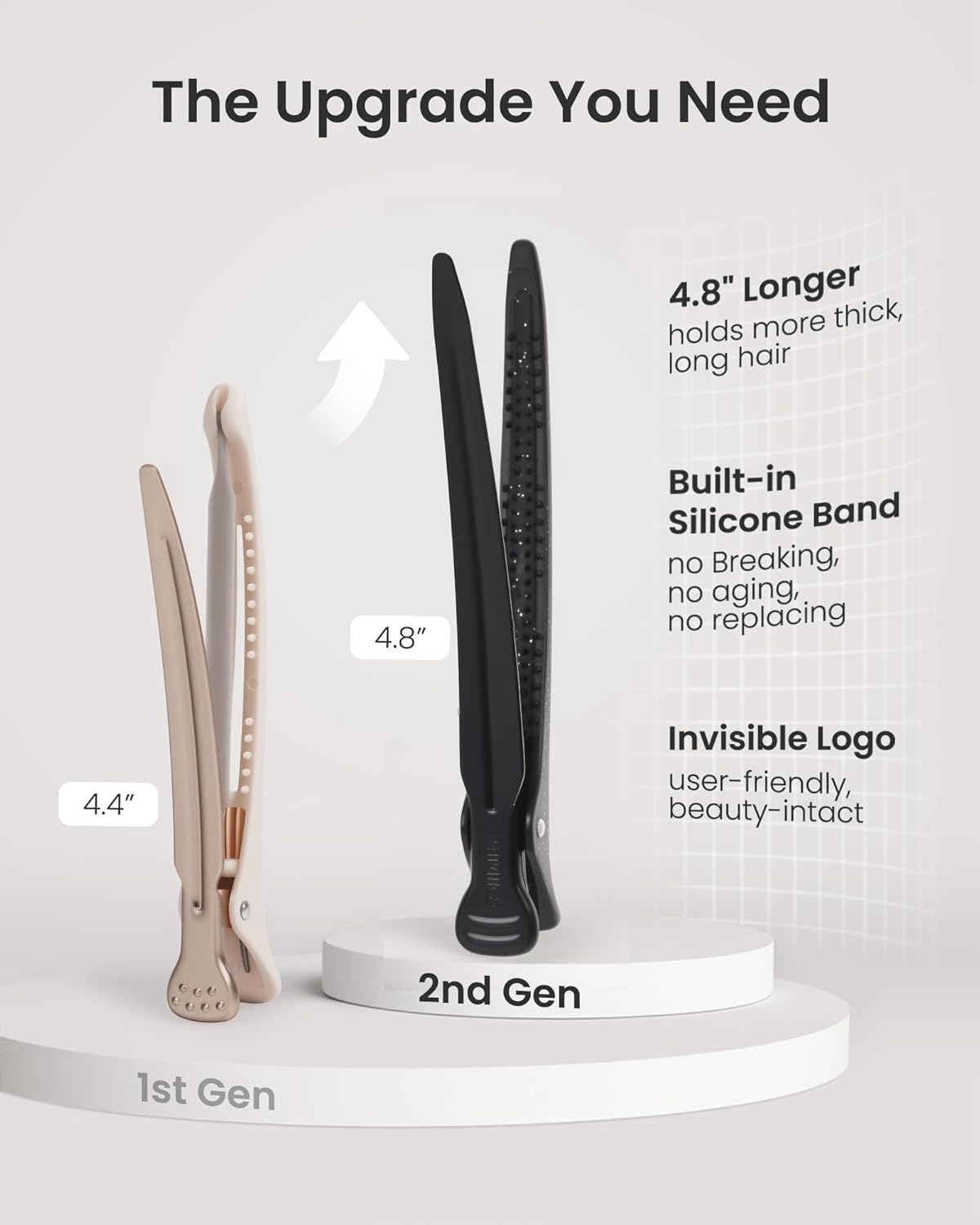 AIMIKE Extended Sectioning Hair Clips w/Built-in Silicone Band, 4.8" No-Crease Non-Slip Hair Styling Clips for Thick, Curly Hair –Blow Drying, Hair Rollers, Rust-Free – 6 Pack, Glitter Duckbill Clips