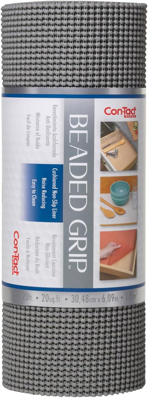 Con-Tact Brand Beaded Grip Durable Non-Adhesive Non-Slip Shelf and Drawer Liner, 12" x 20', Cool Gray