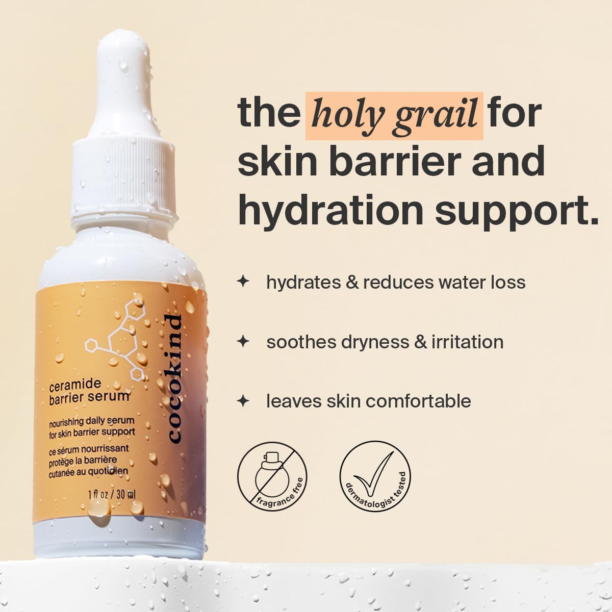 Cocokind Ceramide Barrier Serum, Hydrating Serum to Reduce Dryness, All Skin Types including Sensitive Skin, Fragrance Free, Cruelty Free, Jumbo Bottle, 2oz