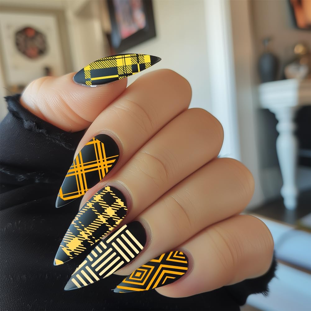 benikmake 3pcs Christmas Plaid Nail Stamp Template Classic Checkered Nail Printing Stainless Stencil for Manicure Salon Fall Theme 6x12cm 2.36x4.7inch