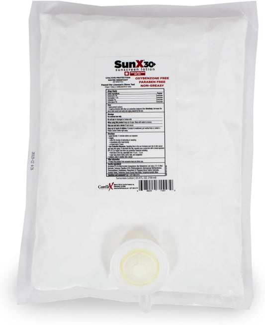 CoreTex Sun X 30+ SPF Broad Spectrum Sunscreen Lotion (Refill Bag ONLY) - 25.4oz of Paraben, Oxybenzone, Octinoxate, & Oil Free Sunscreen - No White Cast and Water & Sweat Resistant Up to 80 Minutes