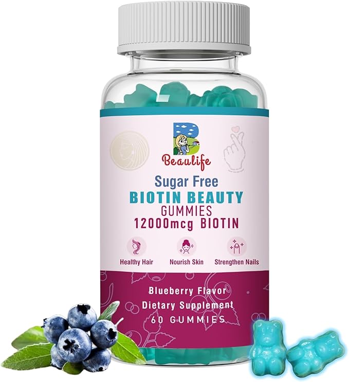 Biotin Collagen Gummies, Hair Skin and Nails,for Women & Men, Biotin, Chlorophyl, Collagen, Biotin Supplement, 60 Gummy Bears