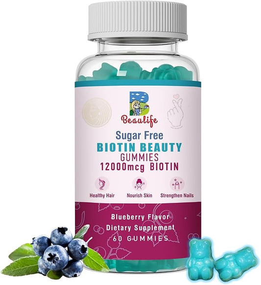 Biotin Collagen Gummies, Hair Skin and Nails,for Women & Men, Biotin, Chlorophyl, Collagen, Biotin Supplement, 60 Gummy Bears