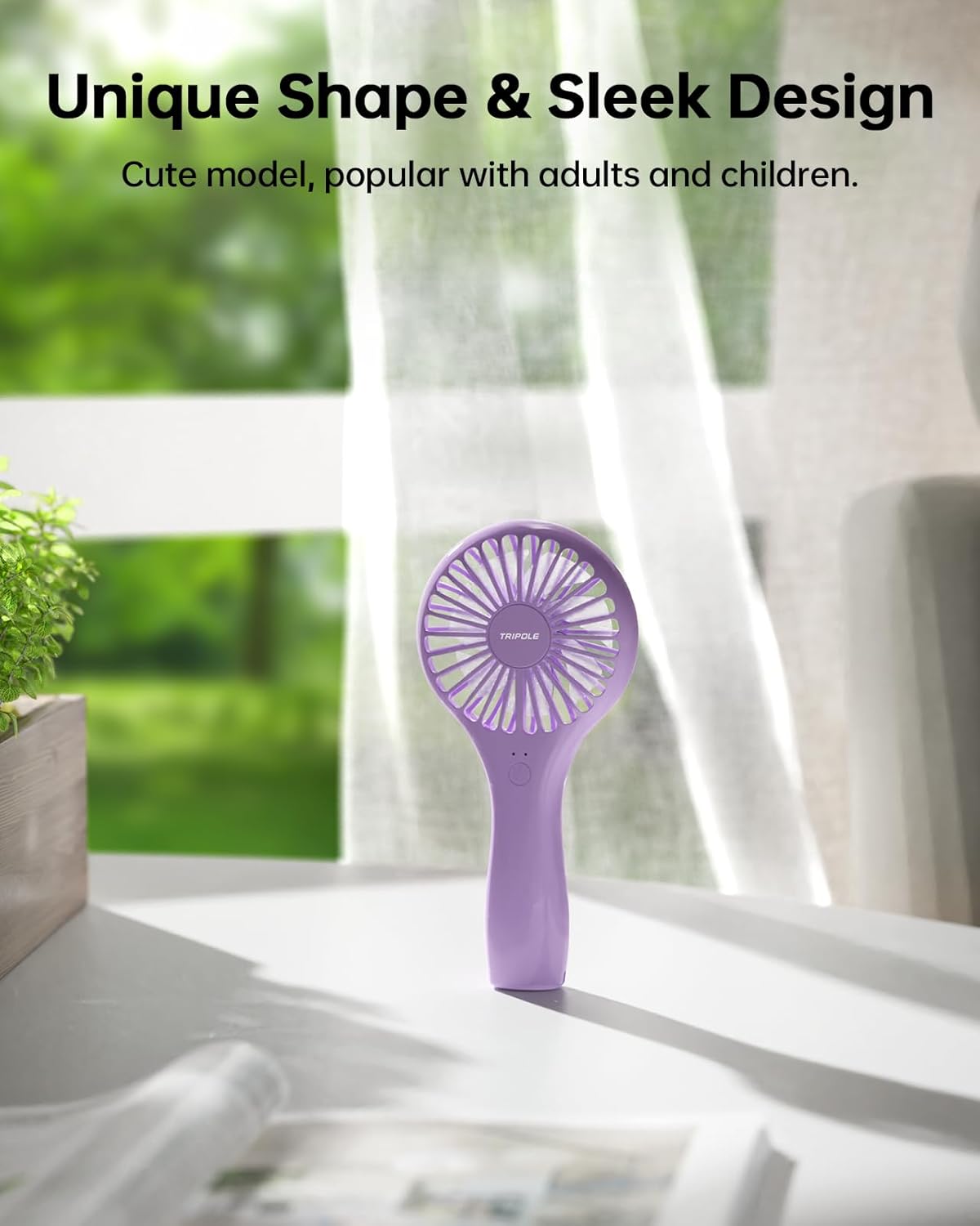 TriPole Handheld Mini Portable Fan, Personal Battery Travel Fan for Outdoor Trips Wedding Hot Flashes, Rechargeable & USB Powered, Small Lash Dryers for Eyelash Extensions, Purple