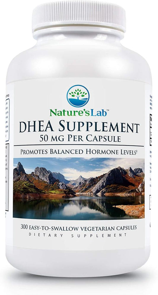 Nature's Lab DHEA 50mg Supplement - Promotes Balanced Hormone Levels, Healthy Energy and Increased Mental Clarity* - 300 Capsules (10 Month Supply)