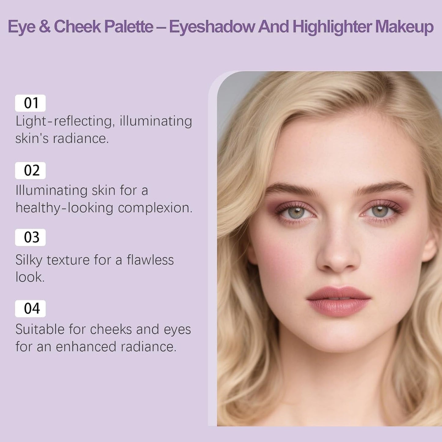 Eye & Cheek Palette - Eyeshadow and Highlighter Makeup, Makeup Palettes Contour Kit, Shimmer Glow Face Highlighter Palette for Women Face, Natural Glow Contour Powder, with Detachable Brush