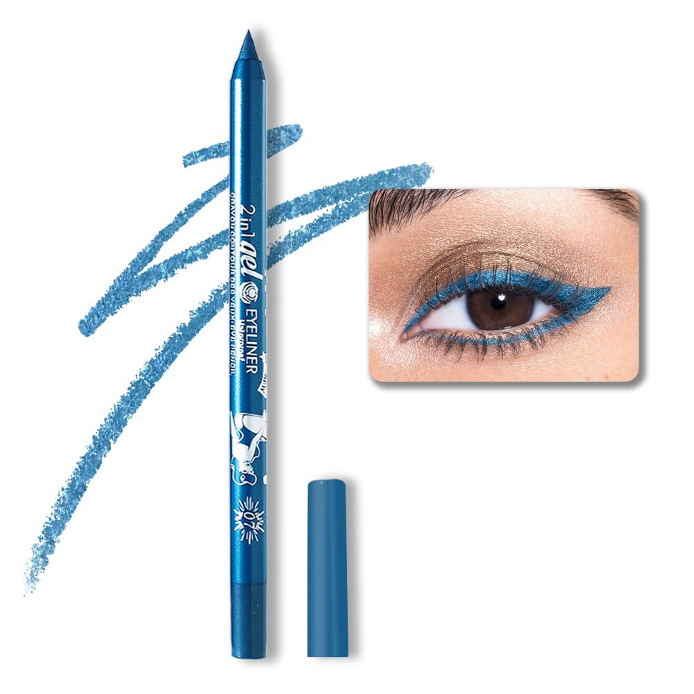 evpct 1Pcs Sky Royal Cobalt Blue Color Gel Glitter Eyeliner Pencils Set for Women Waterline Waterproof Smudge Proof lapiz de ojos delineador de ojos contra el agua Eye Liner Makeup,07# Blue