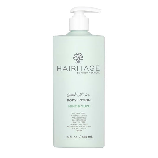 Hairitage Soak It In Mint & Yuzu Scented Body Lotion - Niacinamide, Jojoba Oil, & Avocado Oil for All Skin Types - Peppermint Oil & Eucalyptus Oil, 14 fl oz