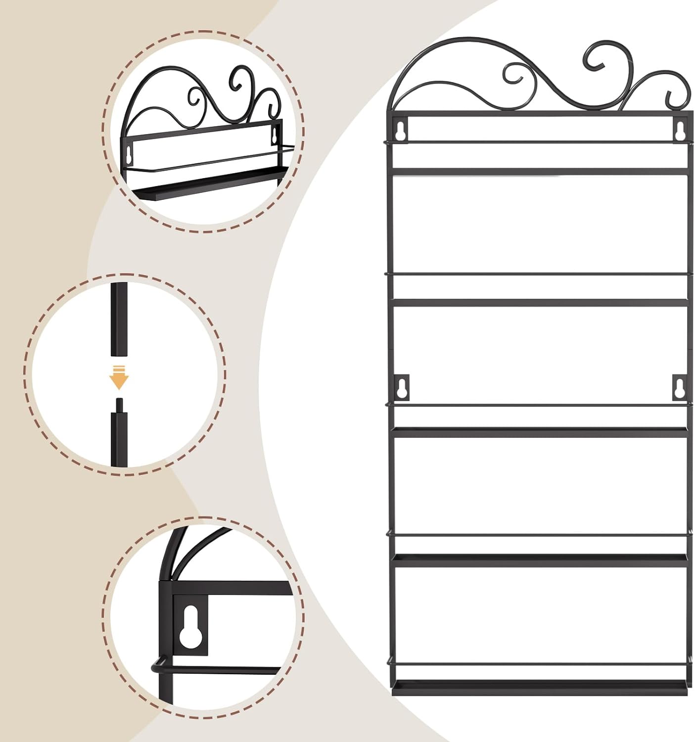 ERYTLLY Wall Mounted Nail Polish Rack, Rectangle Nail Storage Organizer, Salon Shelf Organizer (Black)