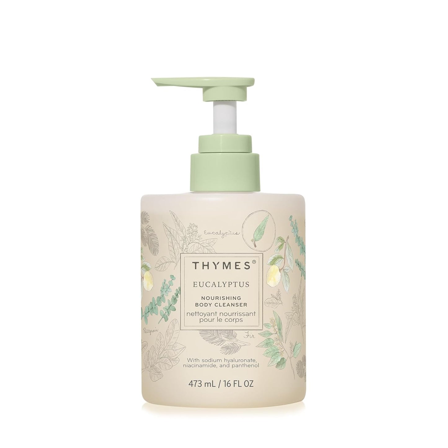 Thymes Nourishing Body Cleanser - Large Moisturizing Body Wash with Pump - Hydrating Cleanser - Notes of Eucalyptus Oil, Lemon, Petitgrain, Bergamot, Lemongrass, & Lush Fir (Eucalyptus, 16 fl oz)