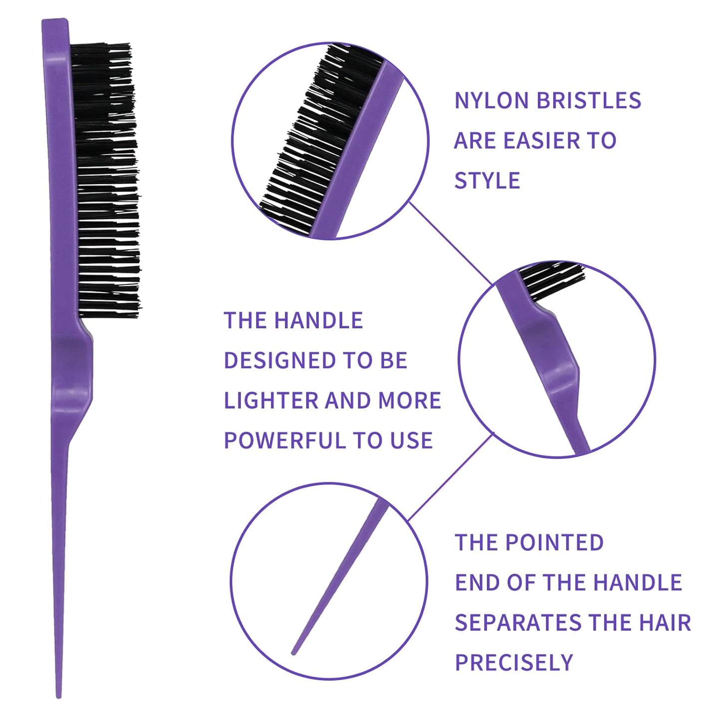 Hair Brush Set for 3a,4c,Wig/Thick/Wavy/Curly/Slick Back Hair Brushes,Rat Tail Combs,8-Row,Edge Brush,For Detangling,Braiding,Teasing,Parting,Styling,Kids,Girls,women(Purple)