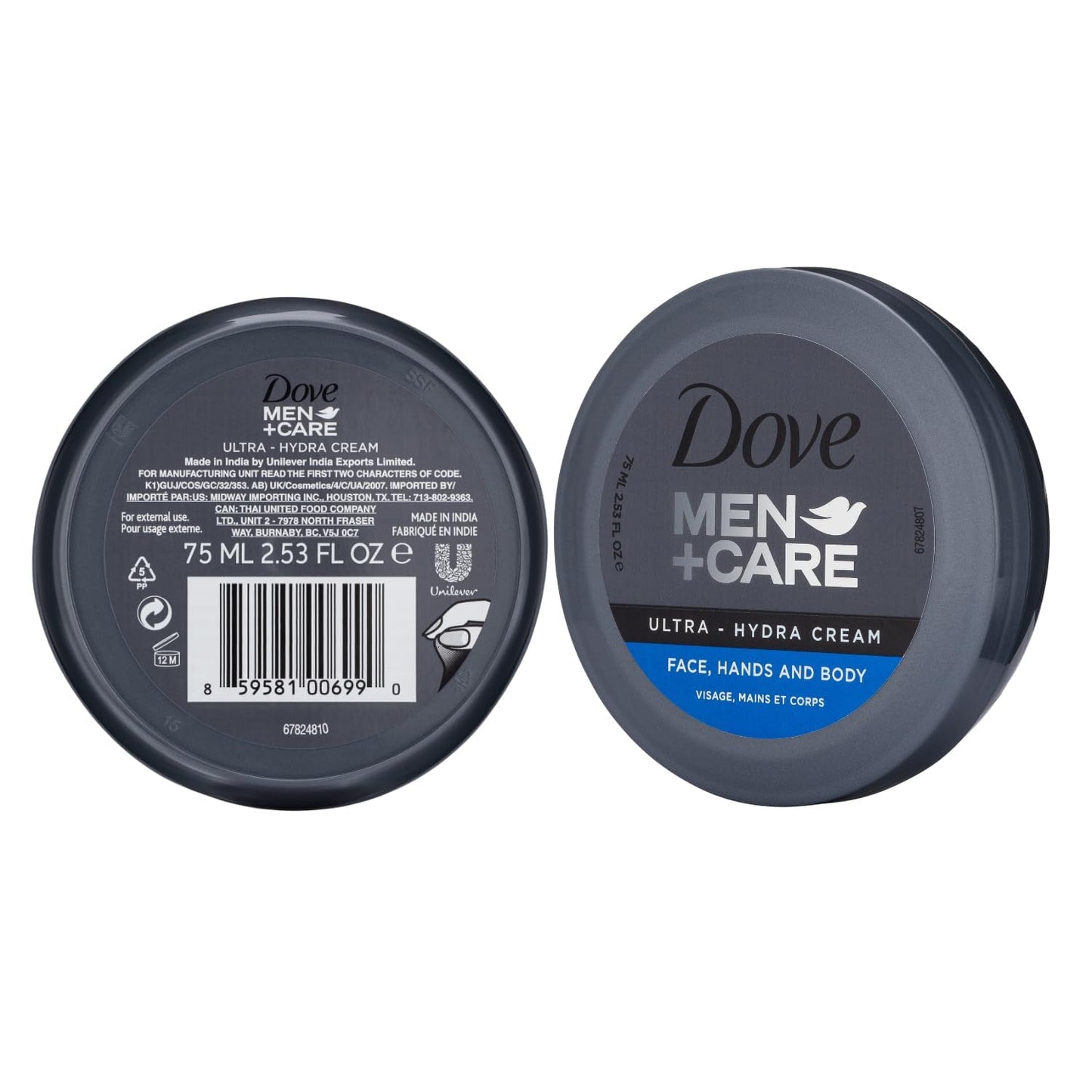 Dove Men+Care Ultra Hydra Cream Lotion, 3-In-1 Advanced Skin Care for Men, Face Cream, Hand & Body Lotion for Dry Skin, 2.53 Fl Oz (Pack of 12)