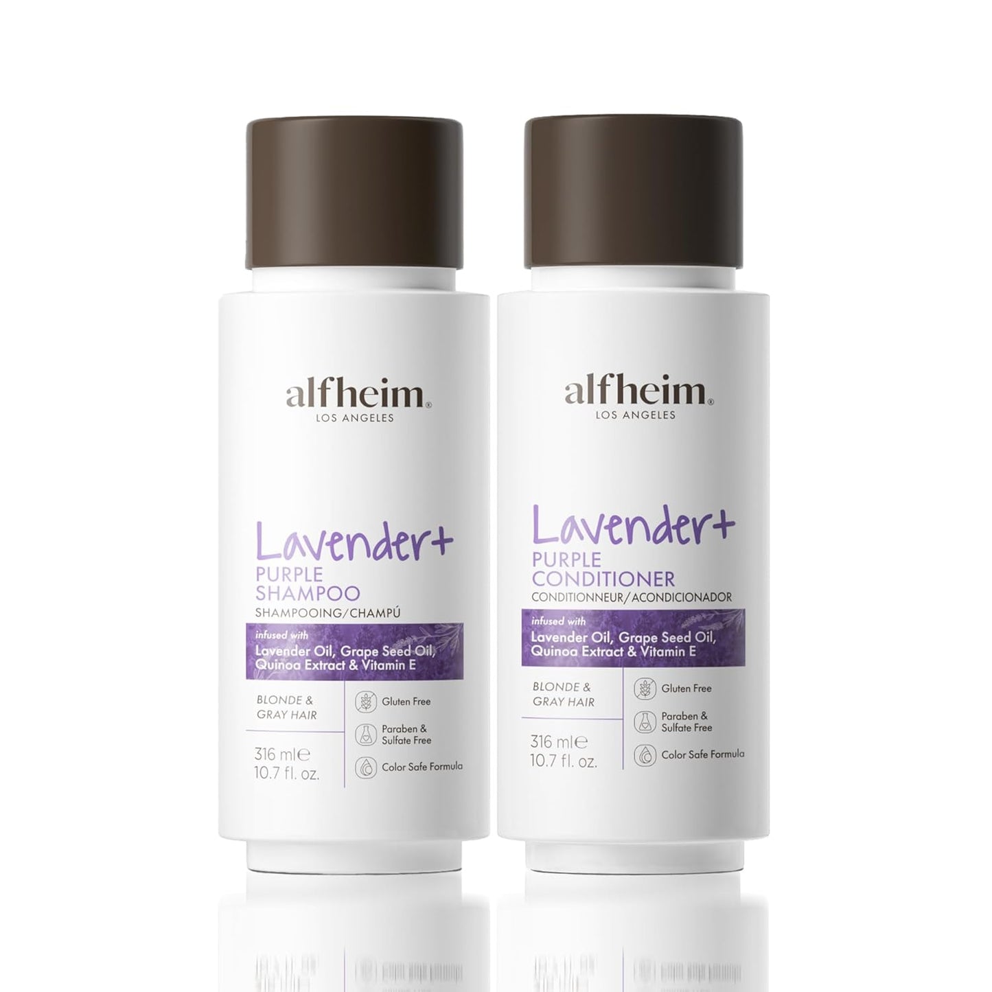ALFHEIM Lavender+ Purple Shampoo & Conditioner Set for Blonde, Silver & Color-Treated Hair – Restores Cool Shine & Smoothness – with Quinoa Extract & Vitamin E – Sulfate Free – Travel Size 10.7 oz × 2
