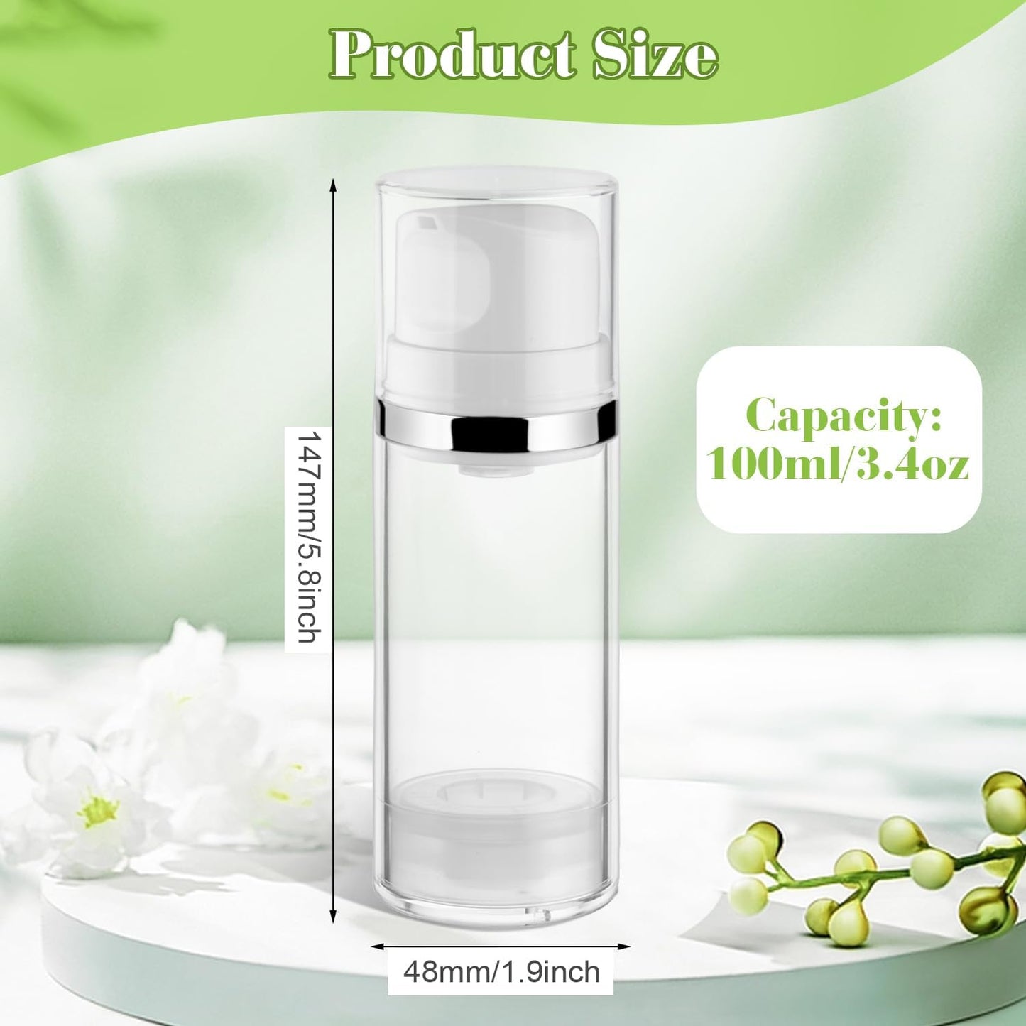 4 Pcs 100ml/3.4oz Airless Pump Jar Refillable Vacuum Pump Dispenser Bottles Travel Cosmetic Containers for Lotion Essence Shampoo Toiletries