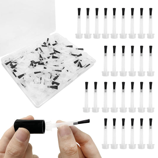 100 Pcs Nail Polish Brush Replacement Kit with Handle Mini Disposable Nail Brushes Dip Replacement Brush Dip Powder Liquid Replacement Soft Bristles Brush Head for Diy Nail Art Salon