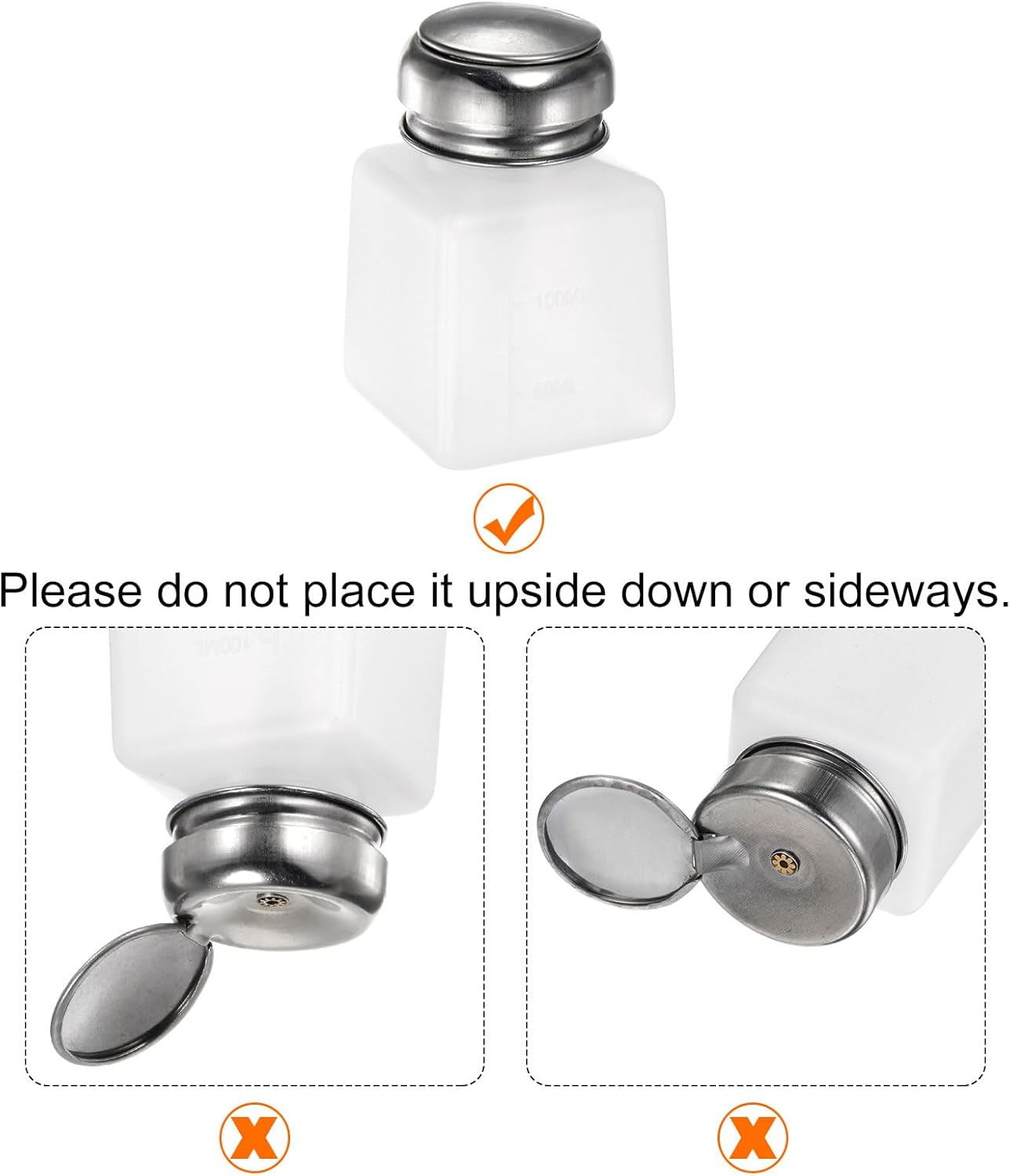 HARFINGTON 4PCS 100ML(3.4oz) Push Down Alcohol Dispenser Pump Liquid Press Empty Bottles Refillable Container for Acetone Cleanser Nail Polish Remover, White