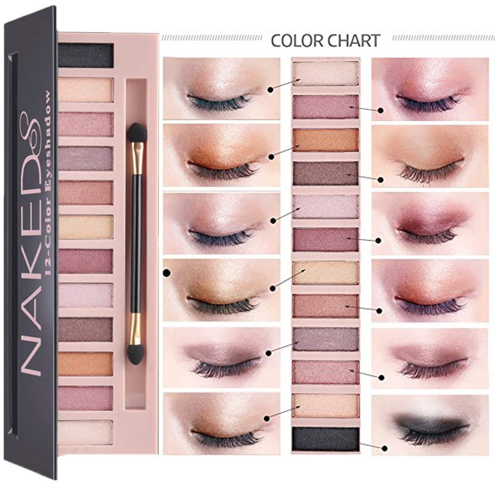 All in One Makeup Kit For Girls12 Colors Matte Shimme Eyeshadow Palette, Buff Beige Foundation Face Primer, Brush, Sponge, Eyebrow Soap Brows Gel, Winged Eyeliner Stamp (SetB)