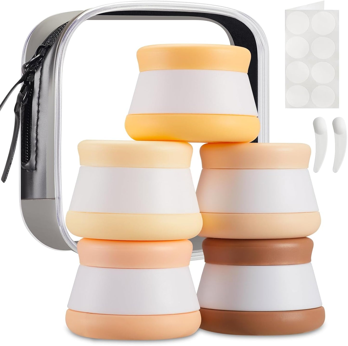 INSFIT Travel Containers for Toiletries, TSA Approved Silicone Cream Jars, Size Containers with Lids, 5PCS BPA Free Leakproof Travel Accessories for Liquid Lotion with Labels Mini Spatulas