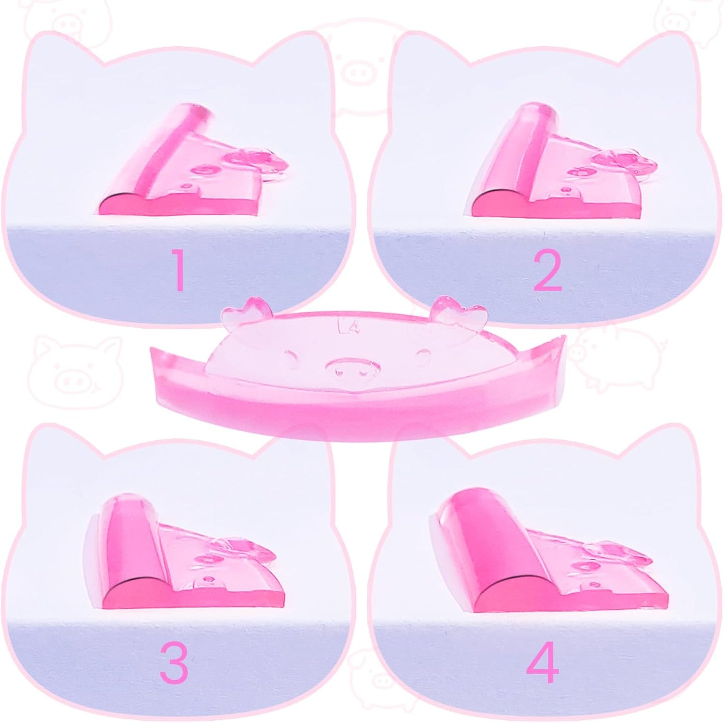 Libeauty Cute Lash Lift Rods, 4 Sizes Eyelash Shields, Reusable Soft Silicone Pads for Eyelash Curling & Lifting, Pink Piggy Shape