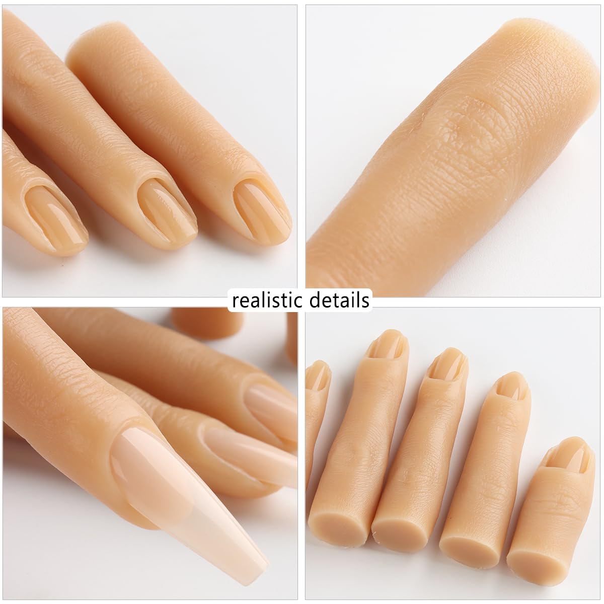 Silicone Practice Fingers for Acrylic Nails, 5PCS Soft Fake Fingers for Nails With 96PCS False Nail Tips, Nail Training Mannequin Finger, Nail Practice Hand for Acrylic Nail Kit