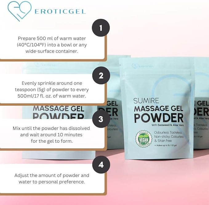 Japanese Nuru Massage Gel Powder 50g - Sumire Edition | Resealable Sachet | Nori Seaweed & Aloe Vera | Made in Japan | Slippery, Odorless, Tasteless, and Stain-Free | Makes Up to 1.32 Gallons of Gel