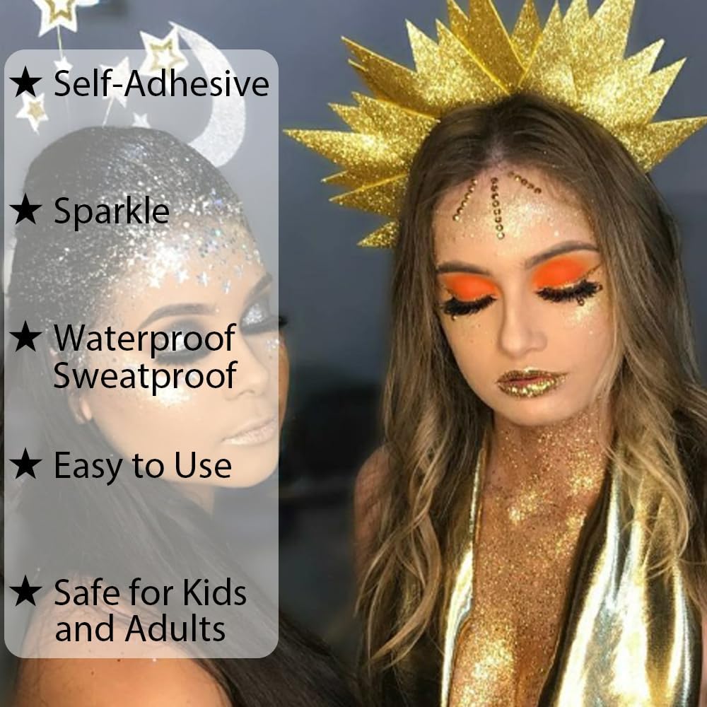 Mysense Gold Body Glitter Gel,Face Hair Glitter Makeup,Music Festival Rave Accessories,Chunky Mermaid Glitter Sequins,Sparkling Face Paint for Women Girls,30g