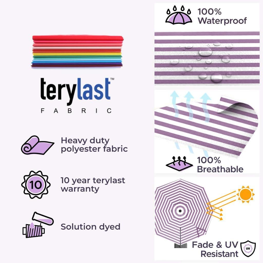 Midtown Umbrellas 10 Ft Outdoor Cantilever Patio Umbrella w/Terylast Midtown Stripes Fabric - Rotate 360° Offset Patio Umbrella, Deck Patio Umbrella, Backyard Umbrella & Garden Umbrella - Silver Frame