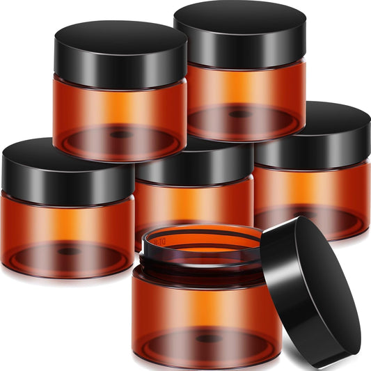 SATINIOR 6 Pack 4 oz Plastic Jars Containers with Lids Wide-mouth Refillable Leakproof Reusable Round Empty Jars for Travel Cosmetic Dry Food Spice Cookie Candy Home Kitchen Organizing(Amber)