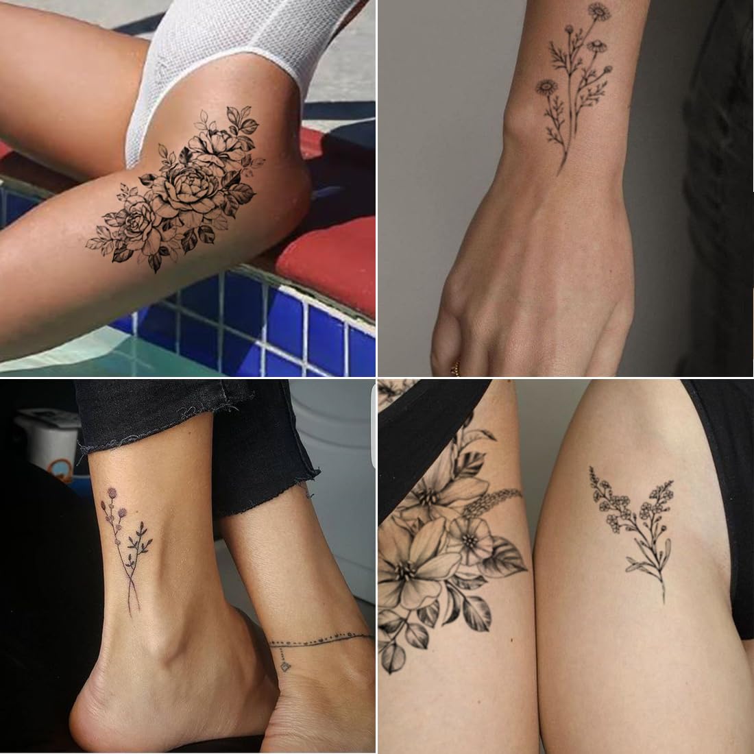 CHARLNET 23 Sheets Flower Temporary Tattoos For Women - Waterproof Realistic Rose Orchid Tattoos Tiny Branch Sketch Fake Tattoos for Women Body Art Arm Neck Hands