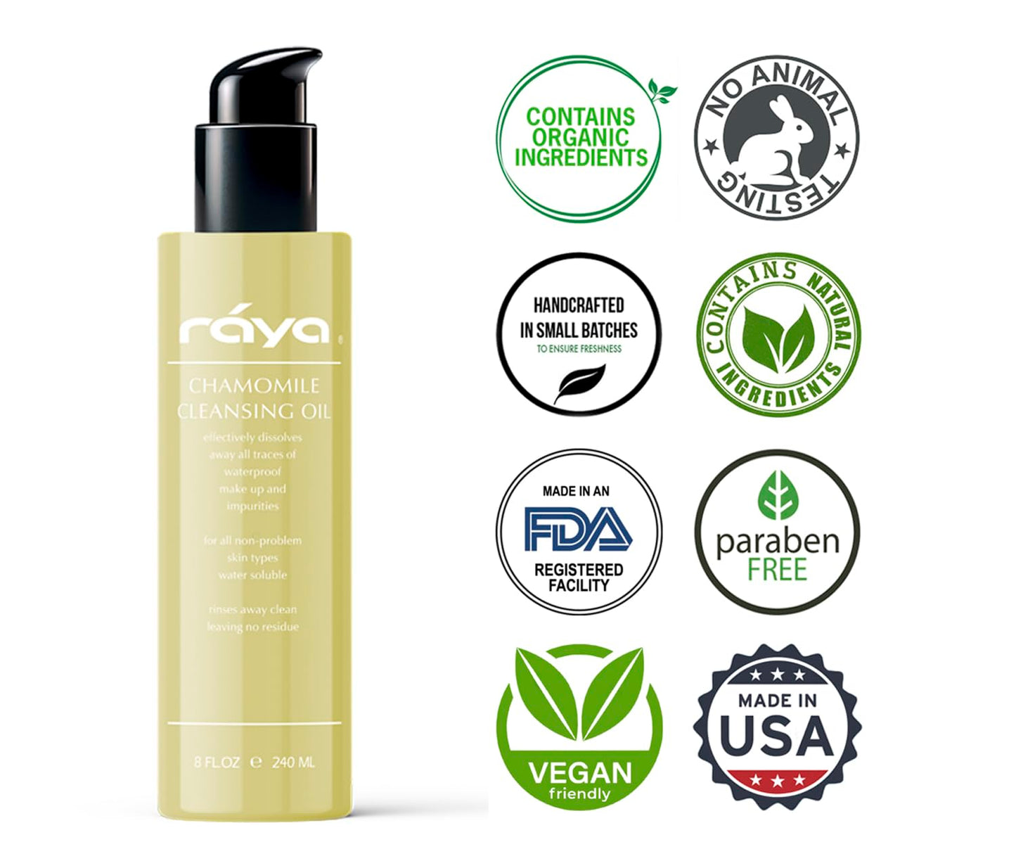 Raya Chamomile Facial Cleansing Oil (154) | Natural and Organic, Water-Soluble Oil Cleanser and Water-Proof Make-Up Remover For All Skin | Made With Chamomile and Lavender Oils