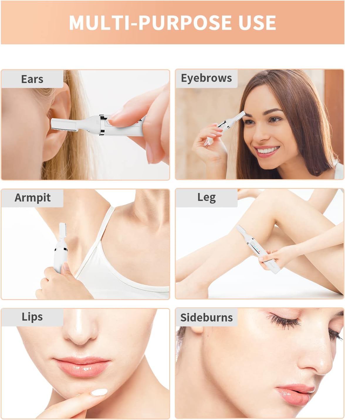 Eyebrow Trimmer, Electric Eyebrow Razor for Women Men, Rechargeable Painless LED Light Facial Hair Shaver Remover with Rinseable Blade for Face Lips Neck Leg