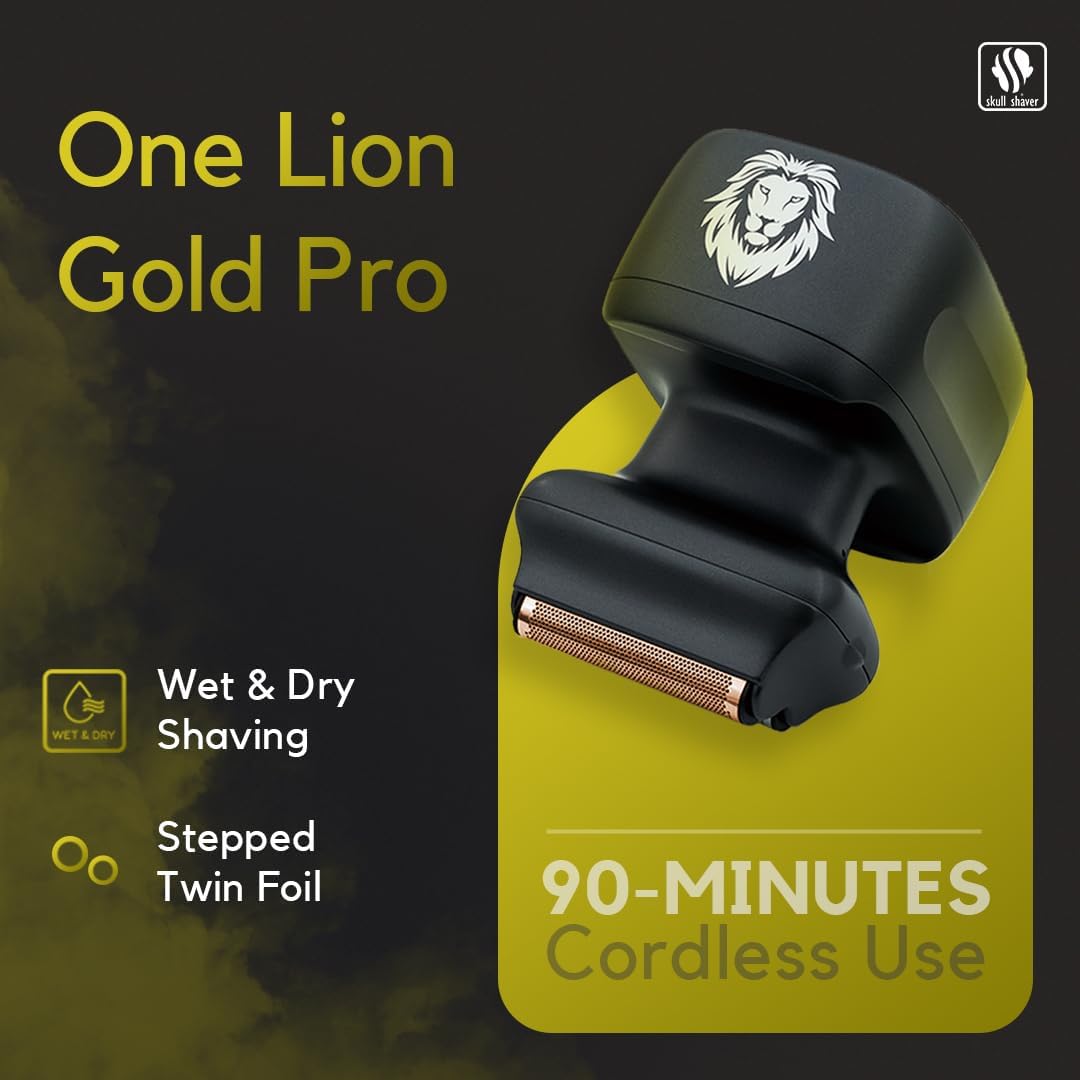 Skull Shaver One Lion Gold PRO Face Shaver for Men - Electric Shaver with Stepped Twin Foil