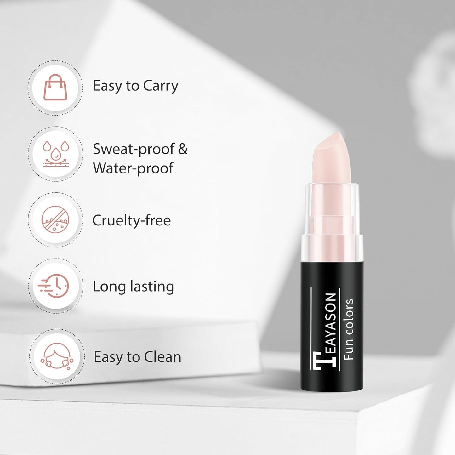 Nude Pink Face Body Paint Stick, Matte Nude Pink Lipstick Eye Black Stick Face-Paint Make Up, Long Lasting Waterproof Makeup for Halloween SFX Stage Costume Cosplay Makeup