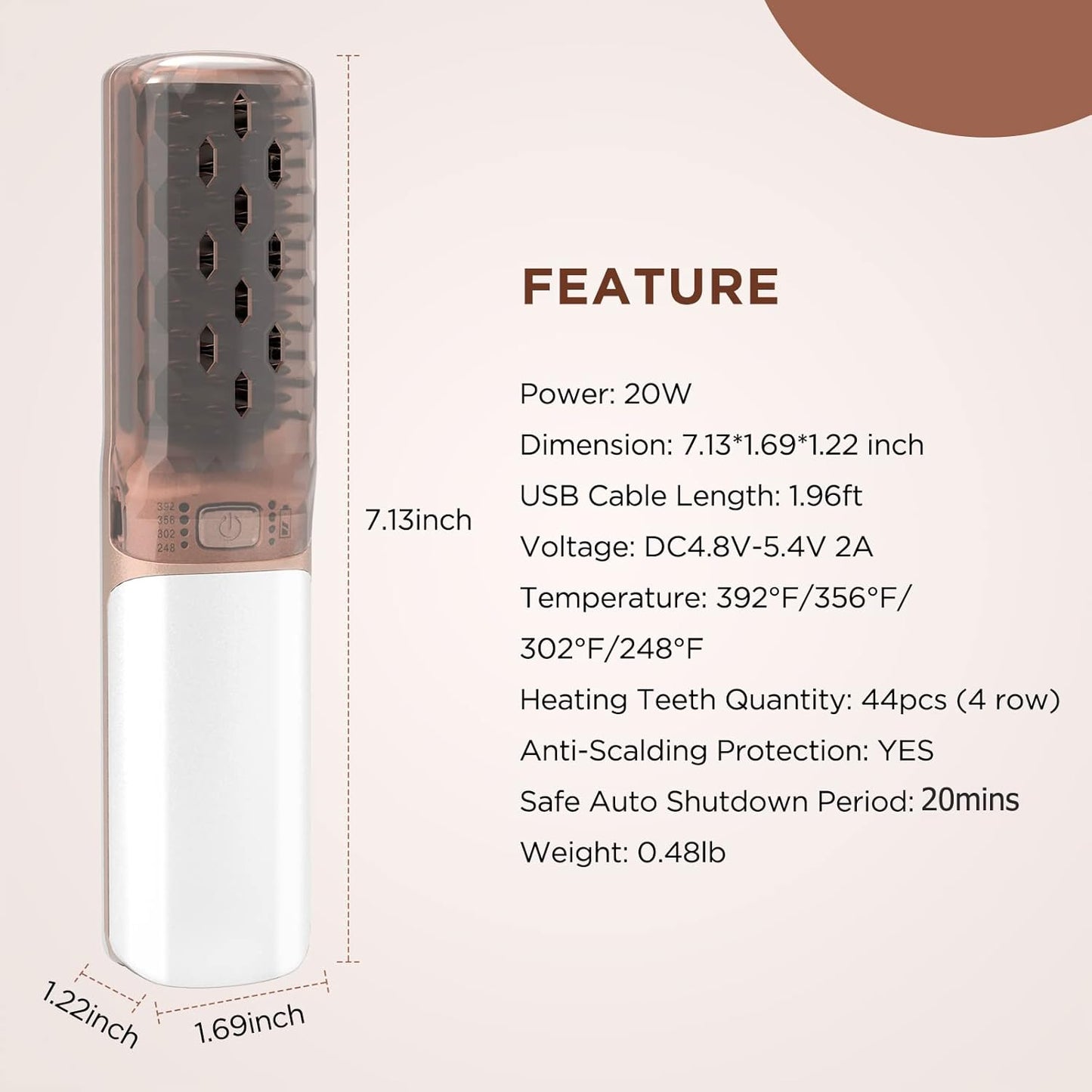 Hot Hair Straightener Brush,Portable Mini Cordless Hair Straightener with Travel Size USB Rechargeable 6400MAH,2 in 1 Hot Comb Hair Straightener for Women & Men with Short Hair(White)