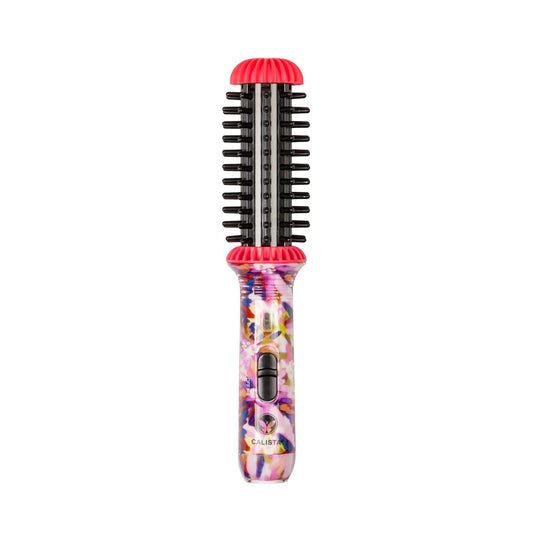 CALISTA GoGo Mini Heated Round Brush | Curl, De-Frizz, and Style Hair with the Mini 7” Styling Tool | Heats to 365°F | Perfect for Travel | Dual Voltage | Compatible for Most Hair Types (Pink Petals)