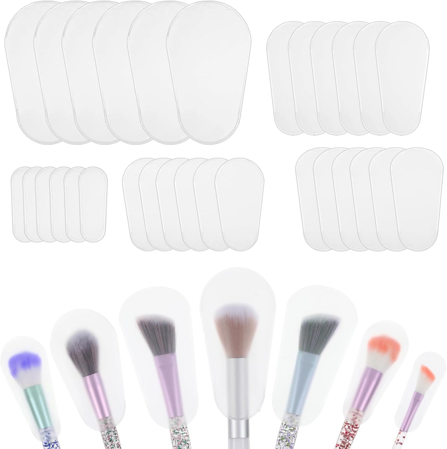 30PCS Makeup Brush Covers for Travel, 5 Sizes Clear Makeup Brush Sleeve Protector, Dustproof Waterproof Cosmetic Brushes Guards Caps for Travel & Daily Storage Organizer and Home
