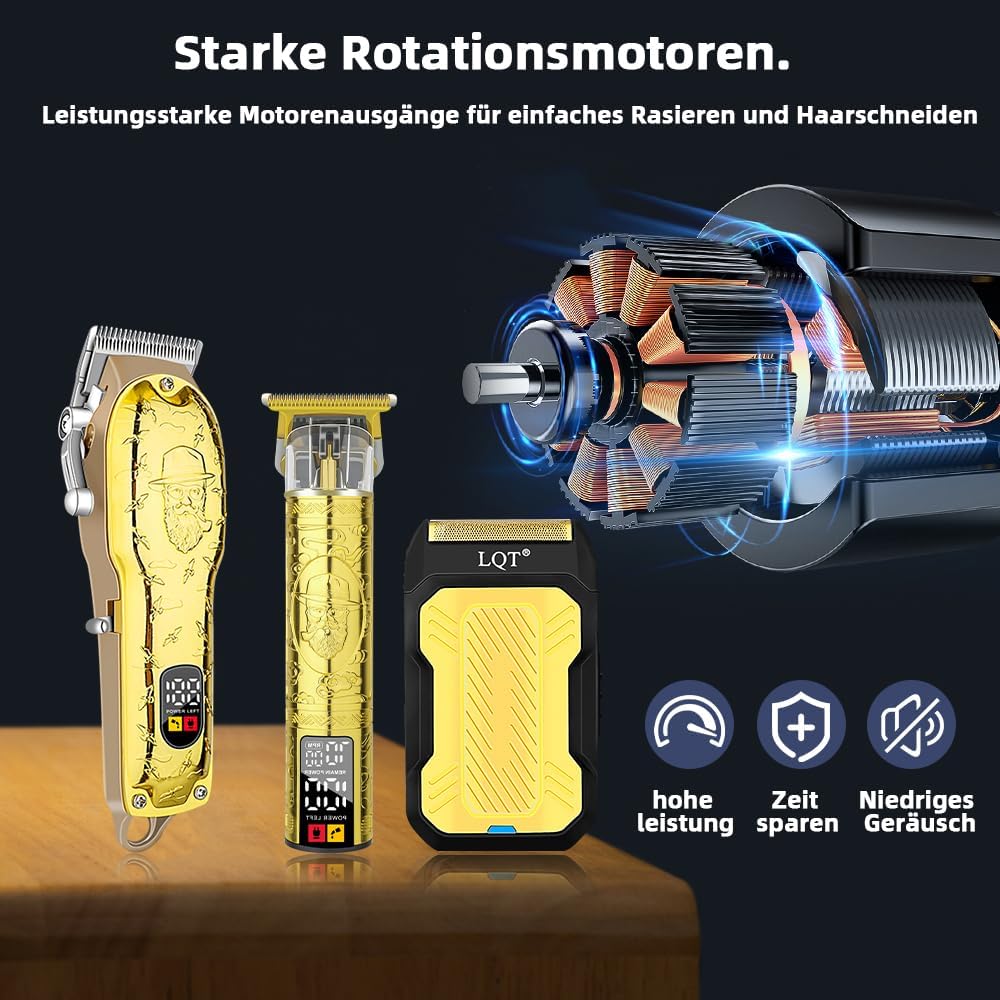 Professional Hair Clipper Set for Men Electric Shaver Razor Cordless Hair Cutting Barber Clippers Beard Trimmer Men’s Grooming Kit Gifts for him (Gold)