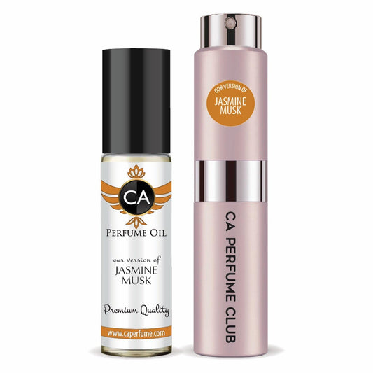 CA Perfume Duo Impression of Jasmine Musk For Women Perfume Layering Set Long Lasting Travel Size EDP + Body Oil Roll-On Bottle 0.27 Fl Oz+0.33 Fl Oz