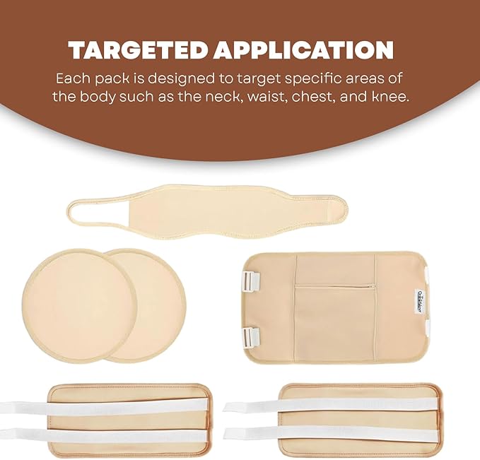 Castor Oil Pack Wrap Kit, 6 Pcs Organic Cotton, Adjustable Strap for Neck, Waist, Chest, Knee, Reusable, Washable - Detox, Constipation, Inflammation (Khakhi)