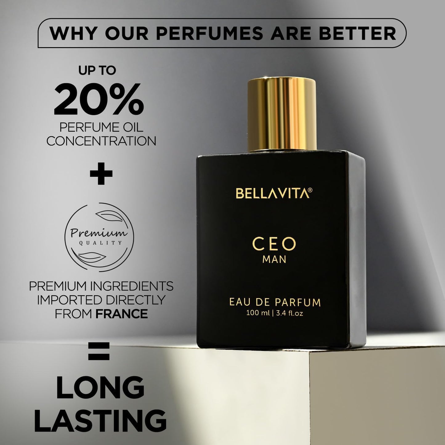 BellaVita Luxury CEO Man Perfume for Men (3.38 fl.oz) | Long-Lasting Men's Perfume with Lemon, Lavender, Tonka Vetiver & Moss Fragrance for Man | CEO Parfum for Men | Vegan & Cruelty-Free Fragrance