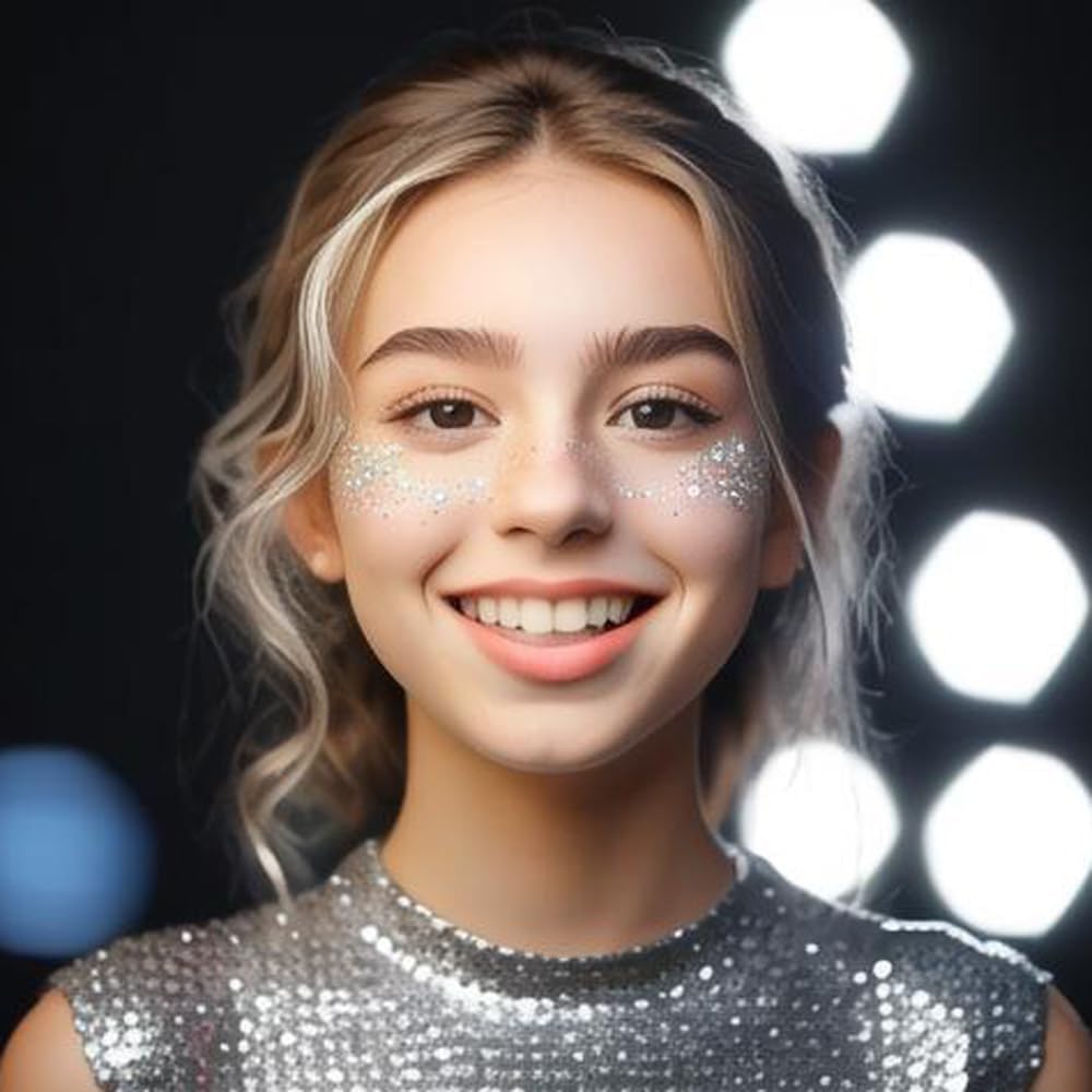 Mysense Silver Body Glitter Gel, Singer Concerts Glitter Makeup, Music Festival Rave Face Eye Hair Accessories, Chunky Glitter Mermaid Sequins, Sparkling Paint for Women, 30g