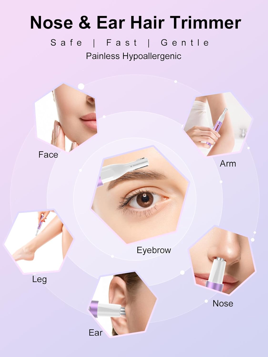 LED Display Ear and Nose Hair Trimmer Clipper for Men Women,Upgrade Rechargeable 2 in 1 Professional Painless Eyebrow & Facial Hair Trimmer with Powerful Motor and Dual-Edge Blades