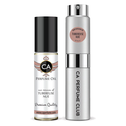 CA Perfume Duo Impression of Tubereuse Nue For Women And Men Perfume Layering Set Long Lasting Travel Size EDP + Body Oil Roll-On Bottle 0.27 Fl Oz+0.33 Fl Oz