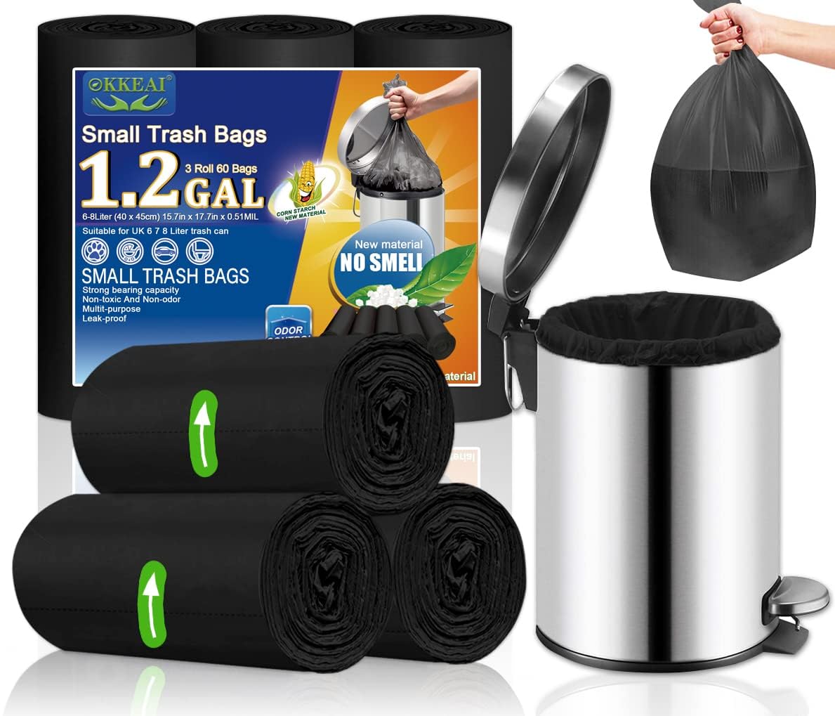 OKKEAI Small Garbage Bags for Bathroom Can 5 Liter Trash Bags 1.2 Gal Waste Basket Liners for Bathroom Mini Trash Bags Trash Plastic Bags Small