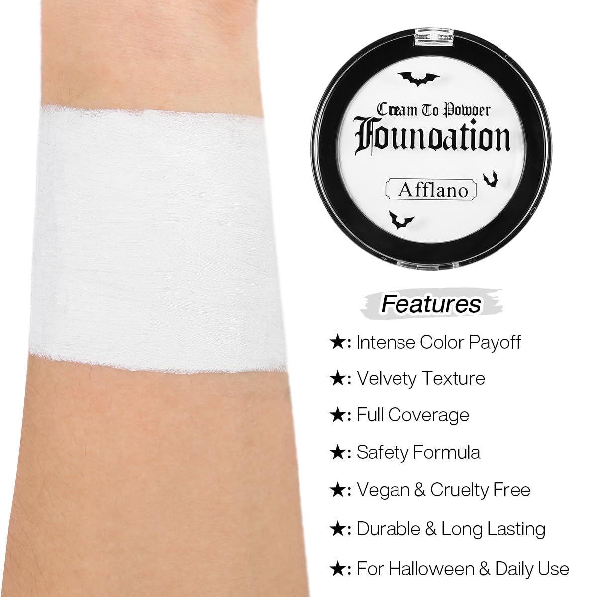 Goth White Cream to Powder Foundation Makeup, Clown White Face Body Paint Concealer for Kids & Adults, Long Lasting Greasepaint for Halloween Makeup Cosplay Joker Vampire Ghost SFX Theater Film Stage